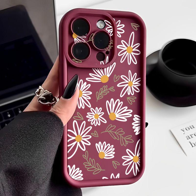 Soft TPU Case For iPhone 16e 16 17 Pro Max 15 14 Plus 13 12 Pro Max 11 17 Air Cartoon White Flower Printing Silicone Phone Cover