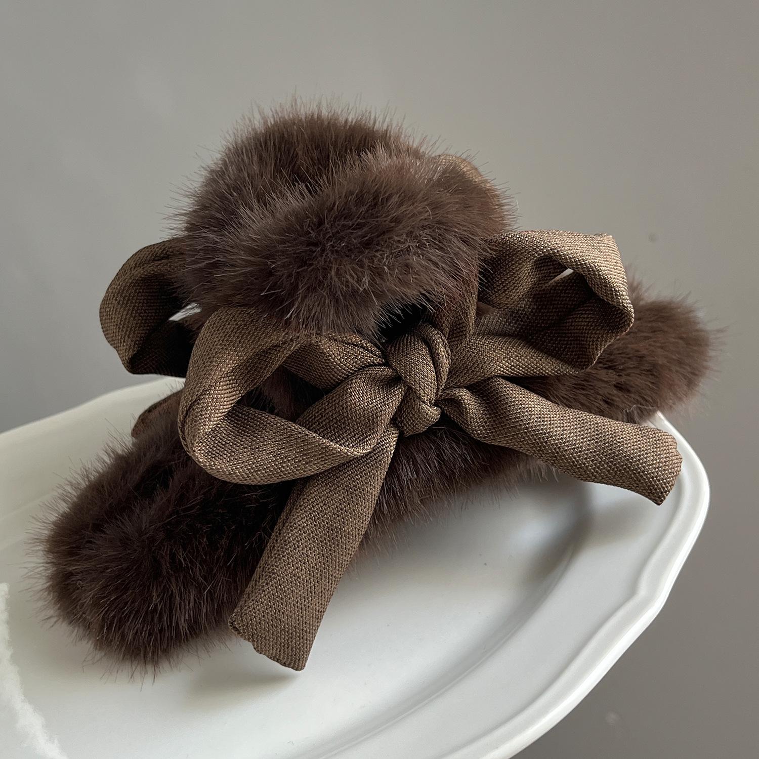 Autumn Winter Fashion Rabbit Hair Bow Clip Headpiece Women s Large Shark Plush Back Of Head Disc Pulling
