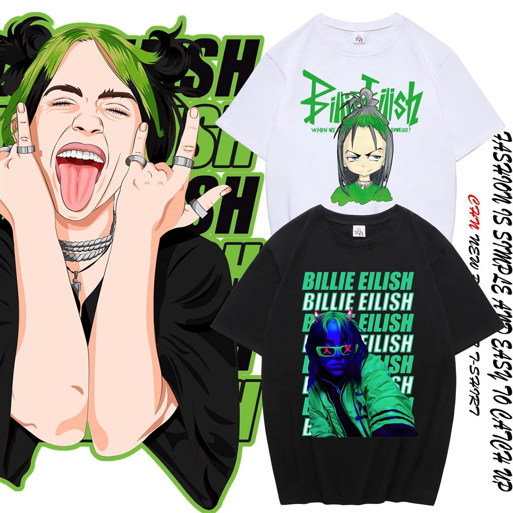 Billie Eilish Çevre Birimleri Grafik Baskılı Kısa Kollu Gömlek Erkek Kadın Bol Günlük Üstler Oversize Pamuklu Sokak Giyimi Y2K Tarzı Tişört