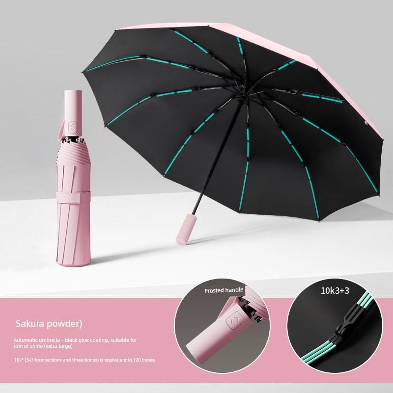 Automatic 130cm Folding Umbrella, Enlarged, Thickened, and Reinforced, Men's Sunshade Umbrella, Sun Protection Umbrella, Dual-Use for Sun and Rain