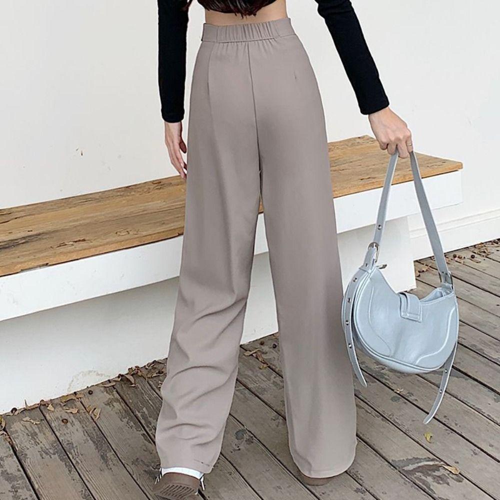 Loose Casual Pants Women Workout Trousers Wide Leg Pants Retro Flip Up Suit Pants  Female