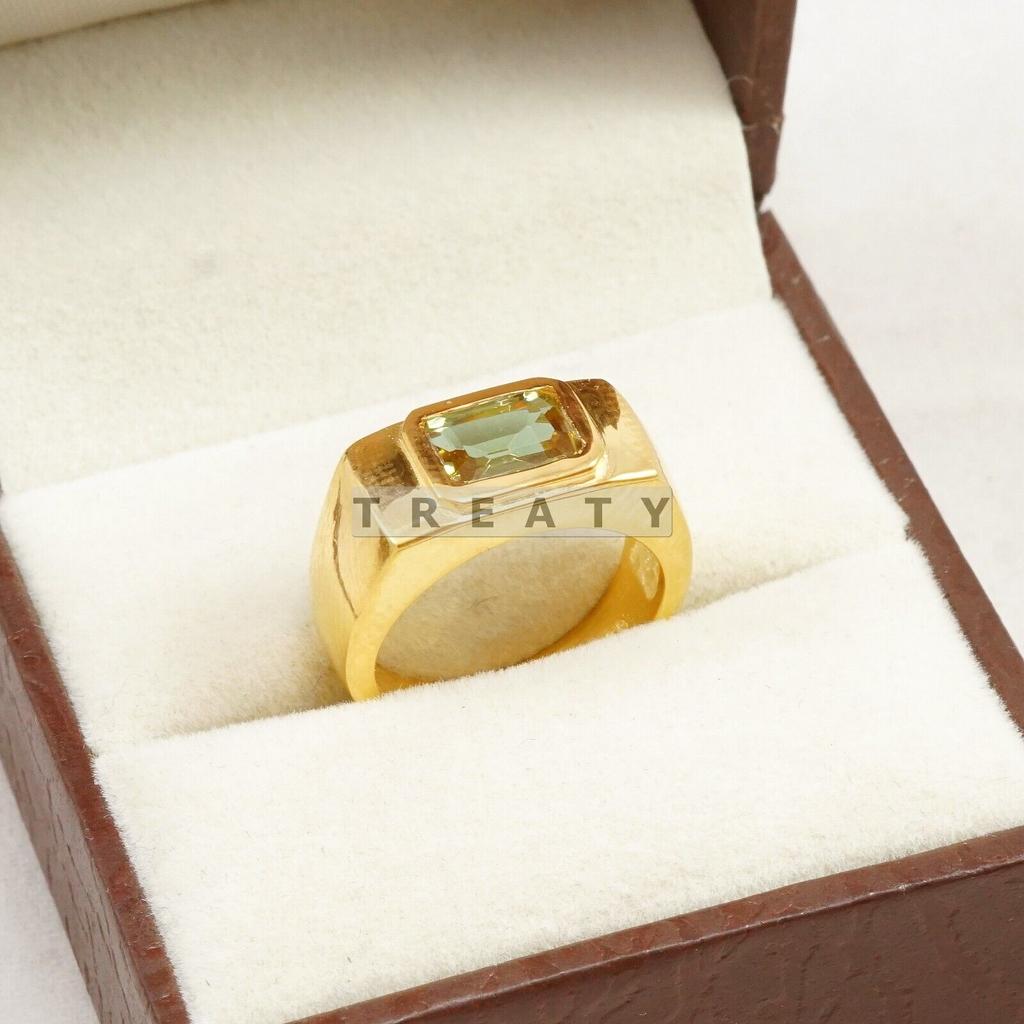 Citrine Emerald Cut Gemstone With 925 Sterling Silver Ring For Men's #B742 JL375692833273