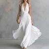 Summer Popular European and American Women's Clothing, Solid Color V-neck Waist Sleeveless Sexy Waist and Thin Dress