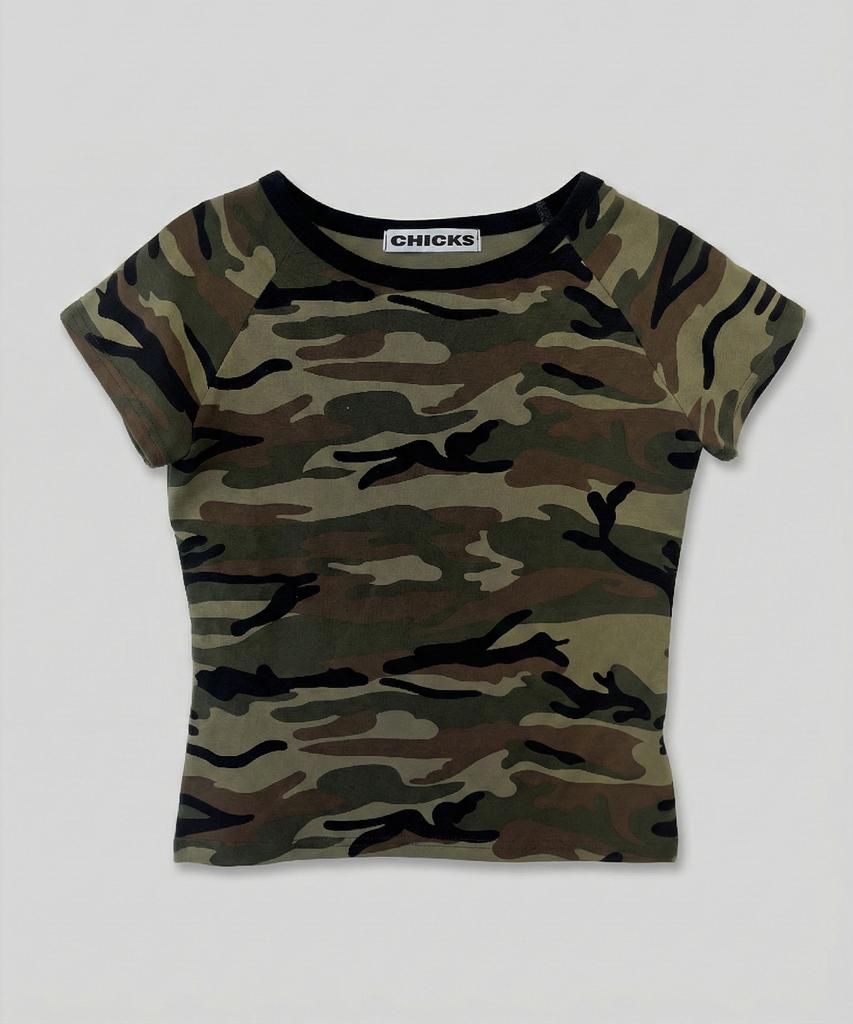 CHICKS Camo Slim Fit Basic T-Shirt Melange