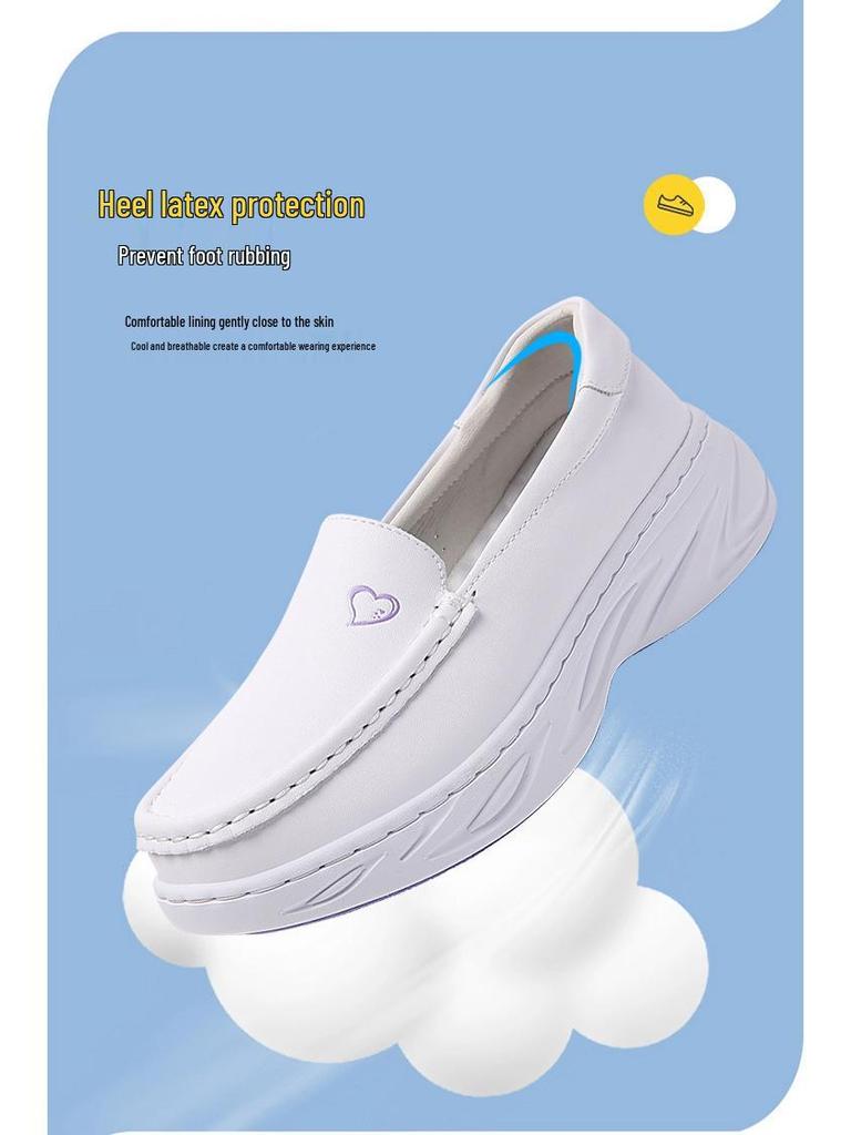 Genuine Leather Non-Slip Nurse Shoes with Soft, Breathable, Thick Sole