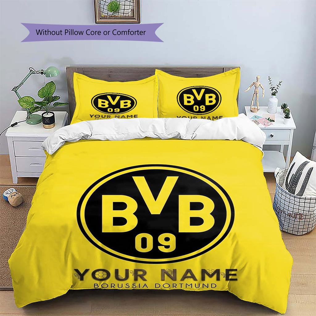 Borussia Custom Name Pattern Bedding,Quilt Set Quilt Cover Pillowcase Home Birthday Gift(1 * Duvet Cover + 2 * Pillowcase, Without Core)