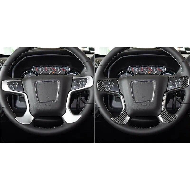 For Chevrolet Silverado 1500/GMC Sierra 1500 2014-2018 Carbon Fiber Steering Wheel Accent Stickers Car Interior Accessories