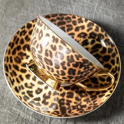 Fashionable Leopard Print Coffee Cups Light Luxury High End Afternoon Tea Cup and Plate Set Household Delicate Ceramic Milk Cup