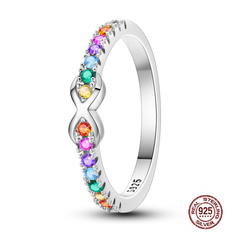 Shine Women koppar Fingerringar 925 Sterling Hjärta Krona Glöd Eldfluga Stjärna Sol Tusensköna Stapelbar Originalring Årsdag Zirkon