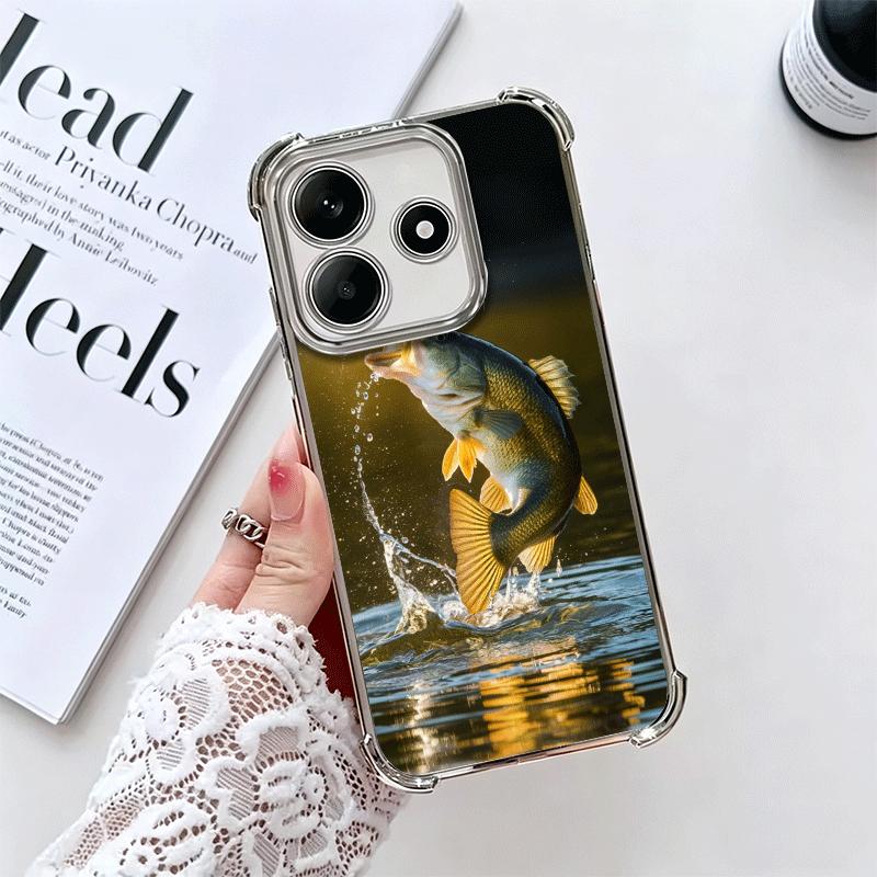 

Carp Fish Fishing Rod Plating Phone Case For Xiaomi Redmi Note 14 15 Pro Plus 13 12 11 11S 11T 10 9S 9 5G Anti-Fall Airabag Cove Redmi Note 14 Pro 5G