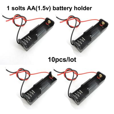10 Stück 1 Steckplatz AA Größe 1,5 V Strom Batterie Aufbewahrungskoffer Box Halter Leitungen mit 2-poligem Kabel Großhandel