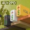 65W Multi-Port Fast Charger: Dual Type-C & 4 USB Ports with EU, US, UK Plug