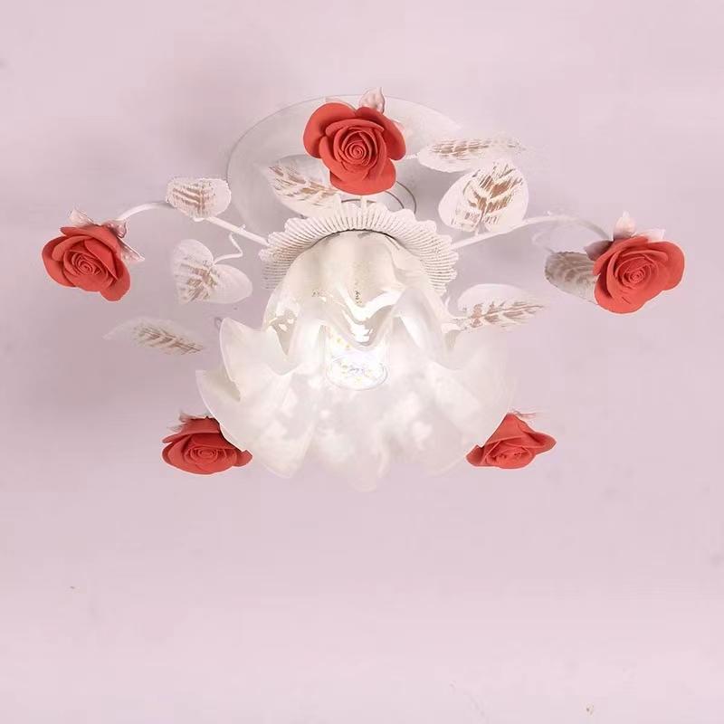 Japanese Pastoral Ceiling Lights Rose Wrought Iron Flower Lamp Porch Aisle Mount Ceiling Lamps Kitchen Home Lighting 110-265V