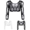 Women Girl Crop Top Solid Mesh Lace Open Front Long Sleeve Base T\-Shirt