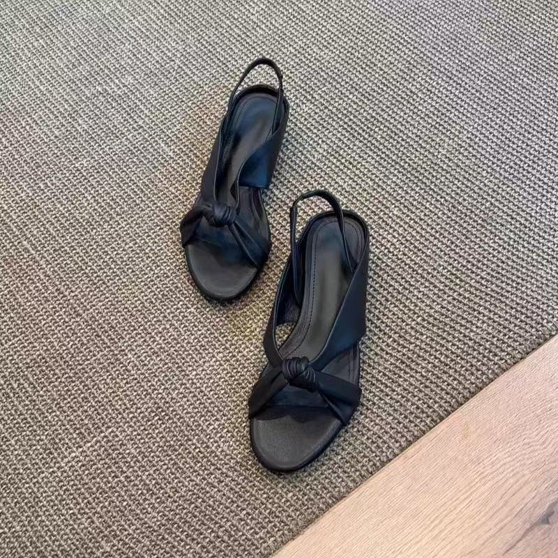 

Simple open-toed round head cross with wedge heel retro niche design sandals women s summer new sandals 40 чёрный