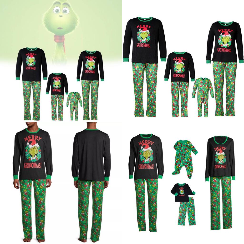 Gemütliches Weiches Polyester Familien-Partner-Pyjama-Set mit dem Grinch für alle Altersgruppen
