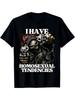 Men'S Humorous Skull Graphic T-Shirt Stating 'I Have Homosexual Tendencies' - Black with White Print, Regular Fit, Round Neck Casual Style, Machine Wa