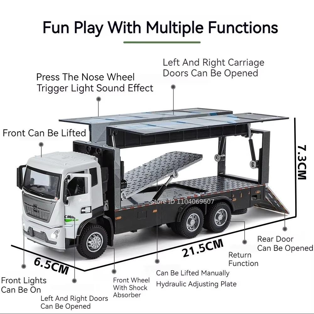 1:32 Wing Span Container Truck Toy Models Metal Diecast Dump Trucks Sound Light Pull Back Door Opened Engineering Car Boys Gifts