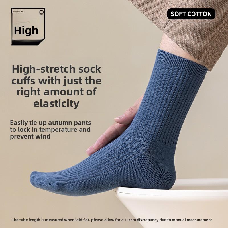 Herrensocken aus reiner Baumwolle, mittellang, verdickt für Herbst und Winter, schweißabsorbierend und geruchshemmend, einfarbige Sportsocken, Baumwollsocken für Wärme