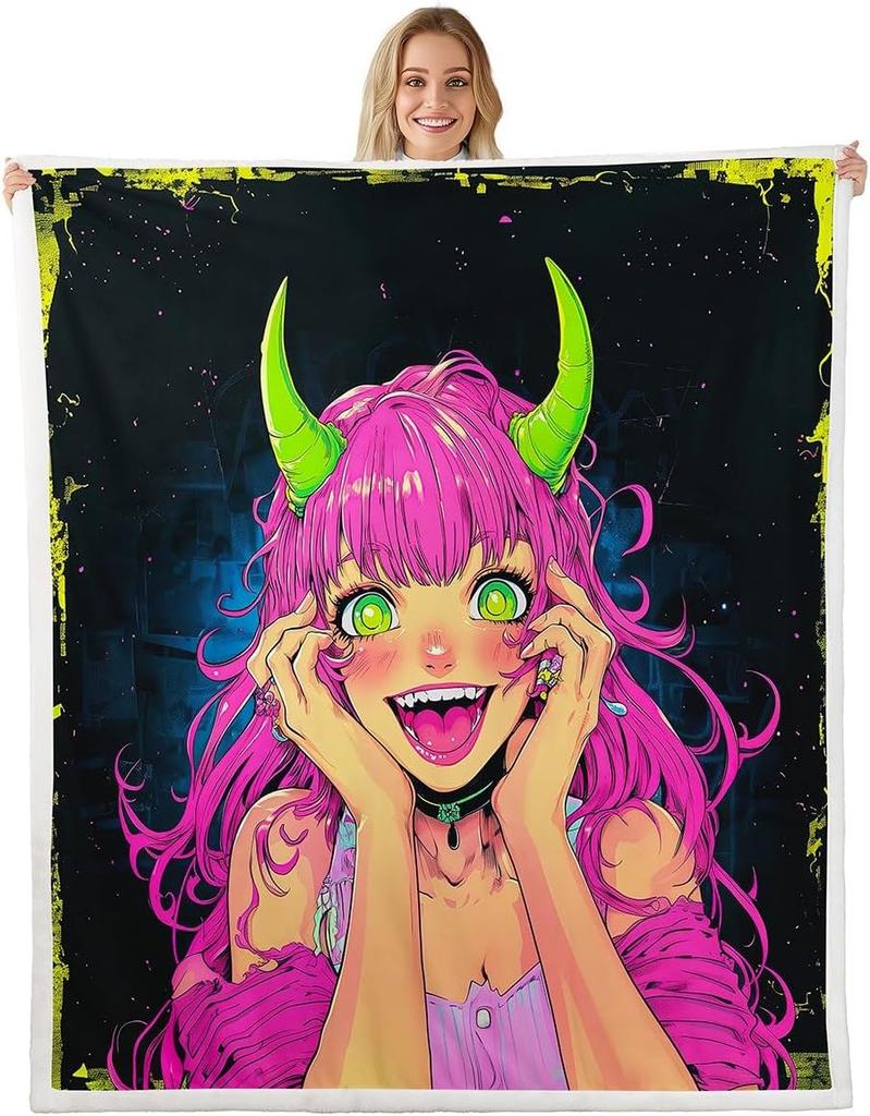 GUOYU Blanket Throw Size Japanese Anime Fleece Sherpa Blanket for Kids Anime Girl Japanese Style Throw Blanket Cartoon Japan Animation Bed