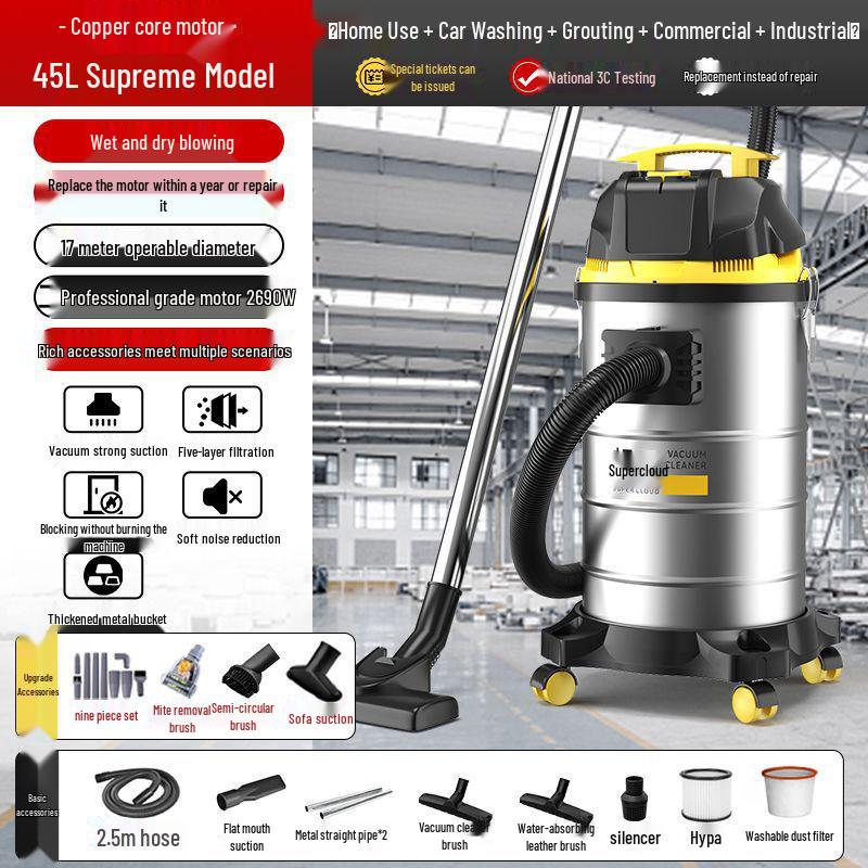 High-Suction Dual-Use Vacuum: Ideal for Home Renovation, Car Wash, Initial Cleaning, and Grout Cleaning.