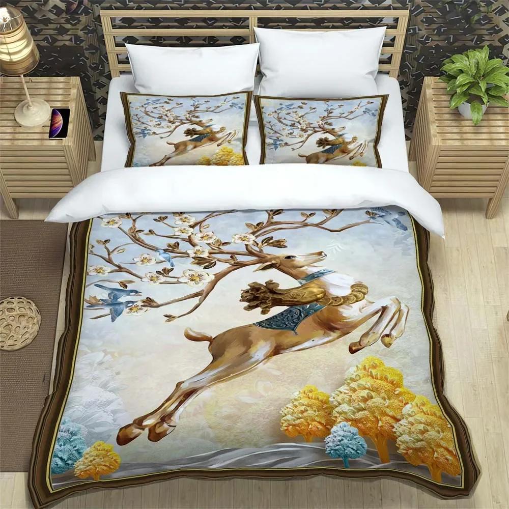 Deer fashion cartoon 3D printed bedding Queen bedding set  Customized King size bedding set Soft and comfortable
