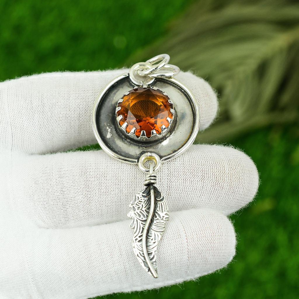 Natural Citrine Gemstone Pendant 925 Sterling Silver Indian Jewelry For Women