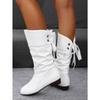 Damen Herbst/Winter Übergröße Reiterstiefel Niedriger Absatz Runde Zehenpartie Schnürung hinten Warme Mid-Calf-Stiefel