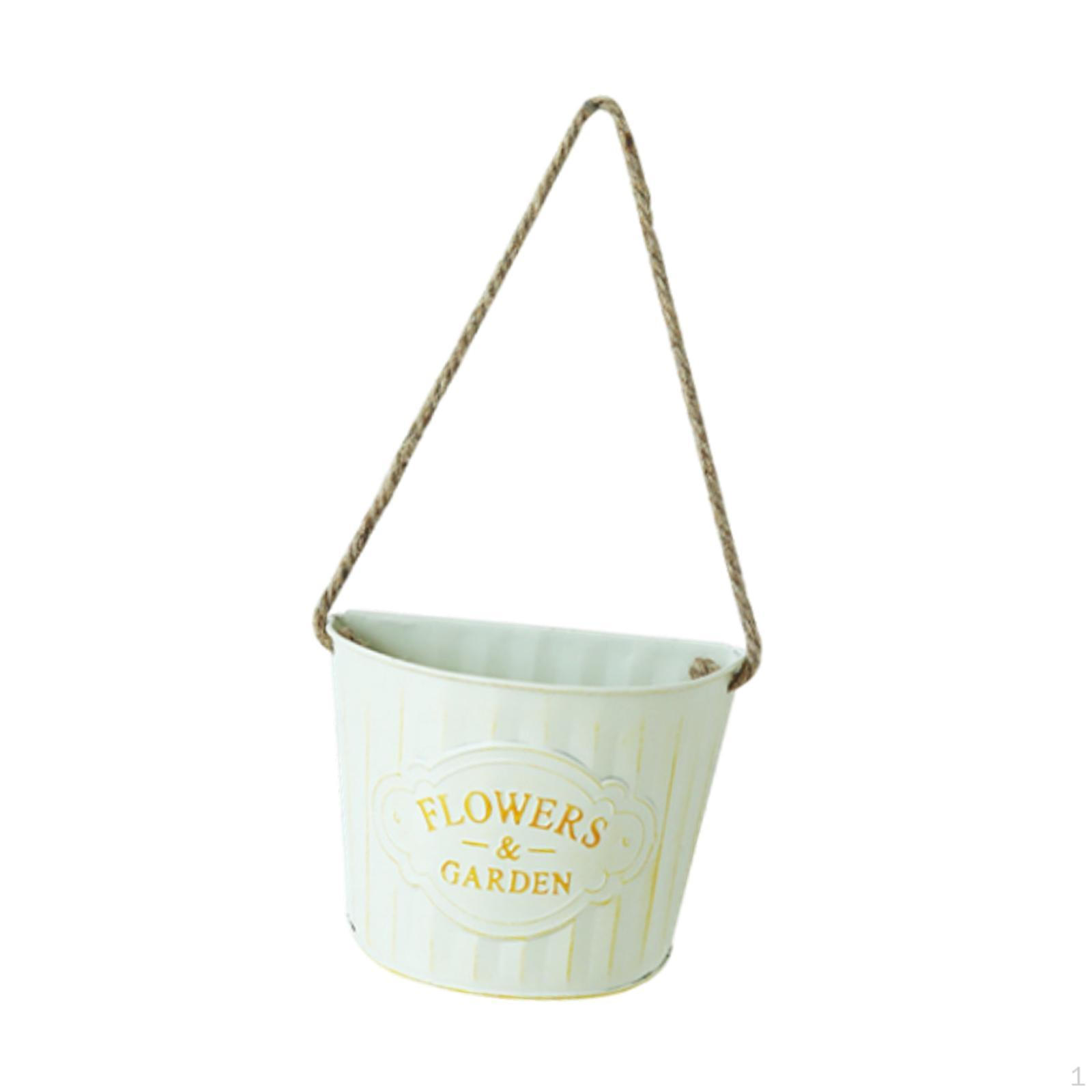 

Half Round Plant Pot Metal Wall Planter Flowers Vase Holder Container with Rope for Balconies, білий