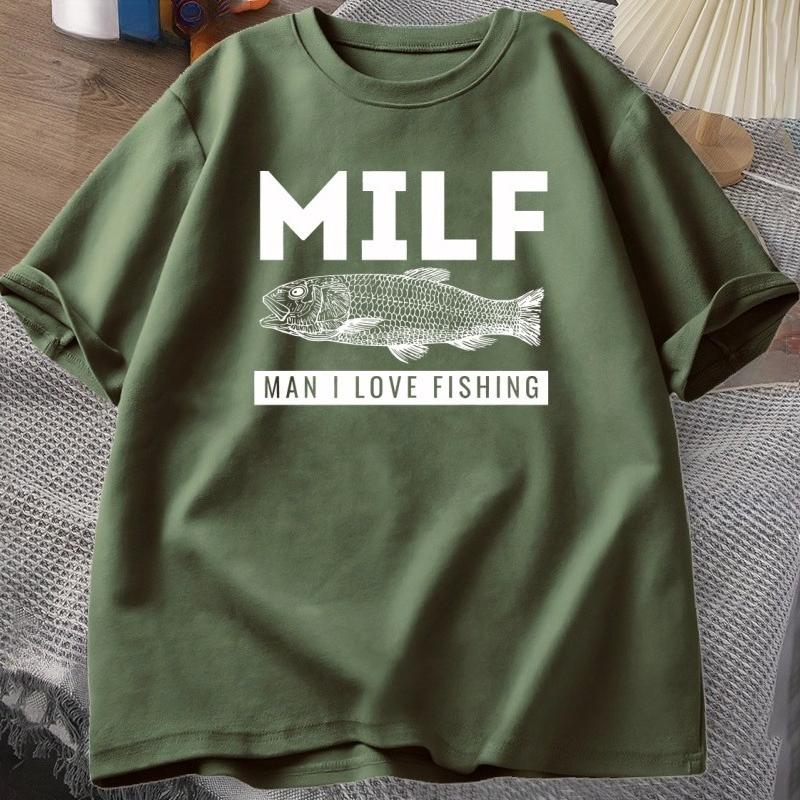 FISHING MILF Tshirt Funny Fish Designer Clothes Cotton Short Sleeves Tshirt Unisex Casual Base Top Women T Shirt Male Clothes