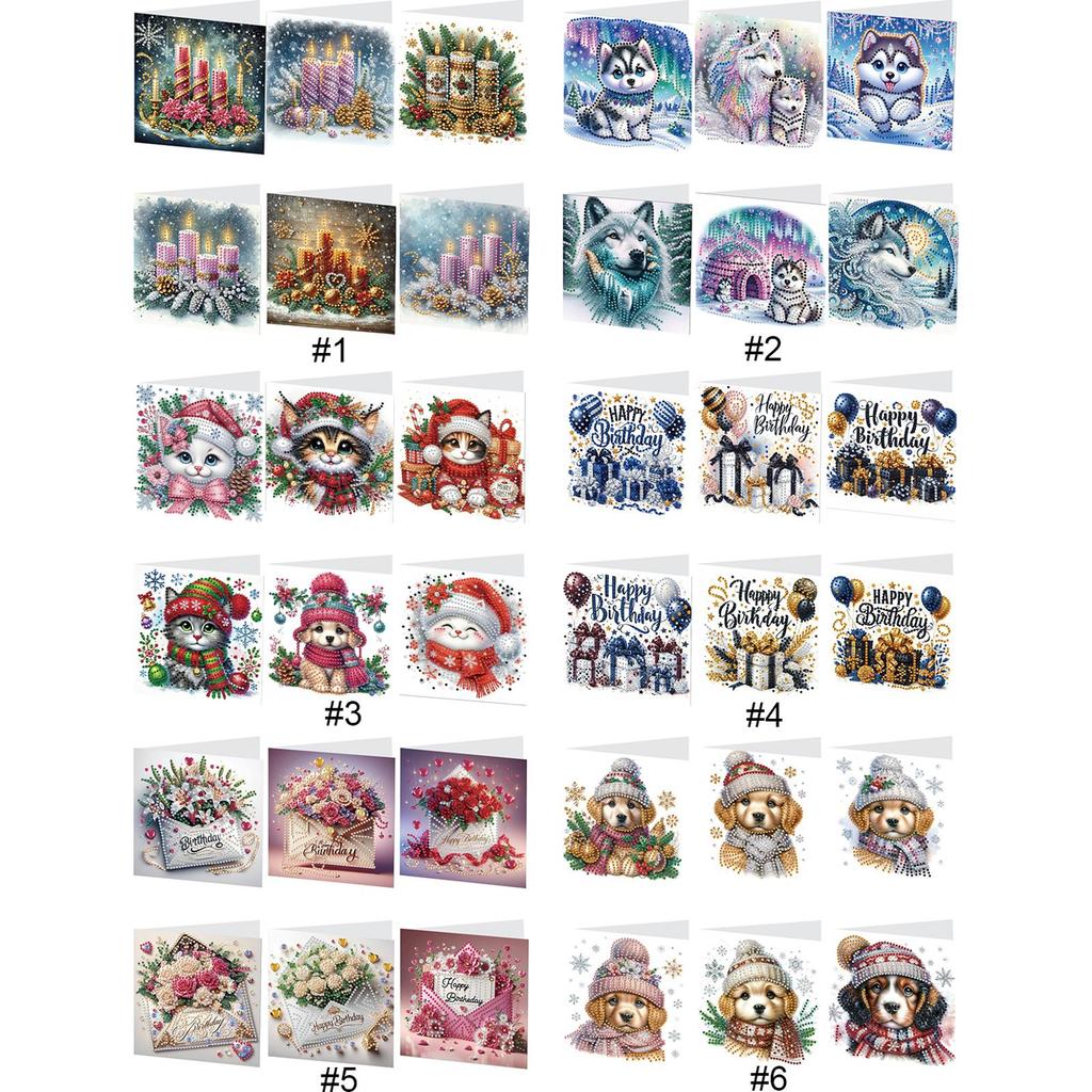 6pcs DIY Rhinestone Diamond Art Mosaic Postcards Diamond Art Handmade Cards Creative Birthday & Thanksgiving Card Kit