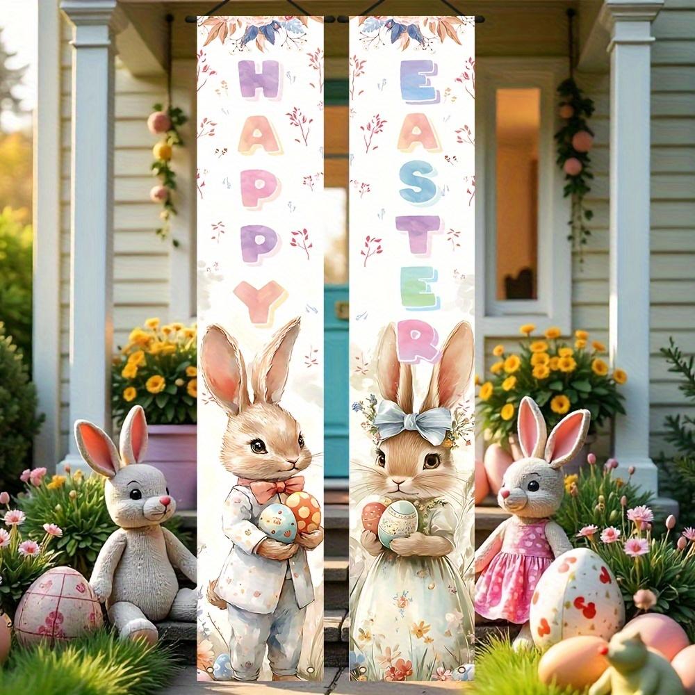 Set of 2 Easter Bunny Couplets Hanging Decoration, Suitable for Door and Wall Decoration, Indoor/Outdoor Party Supplies, Perfect Easter Gift for Frien