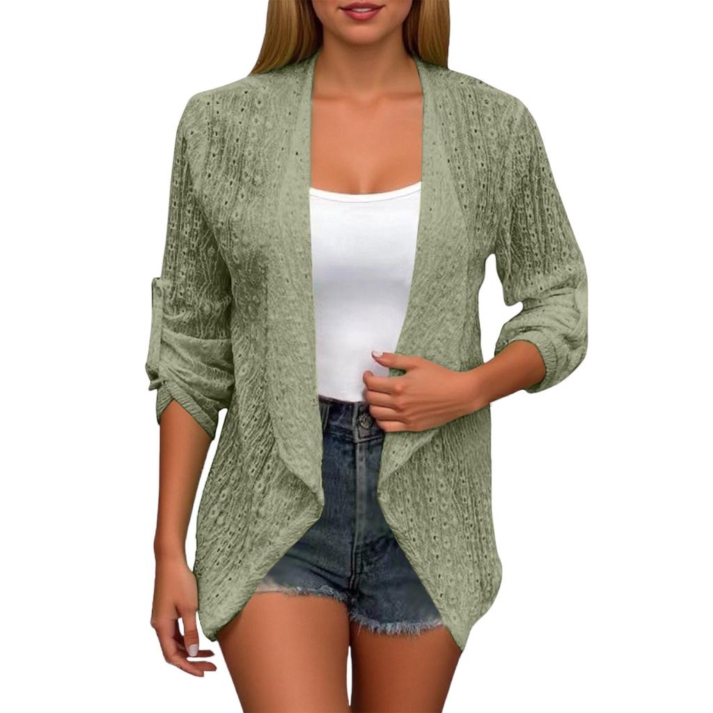 Women's Fashion Solid Color Casual Cardigan Long Sleeve Mid-Button Tops Coat