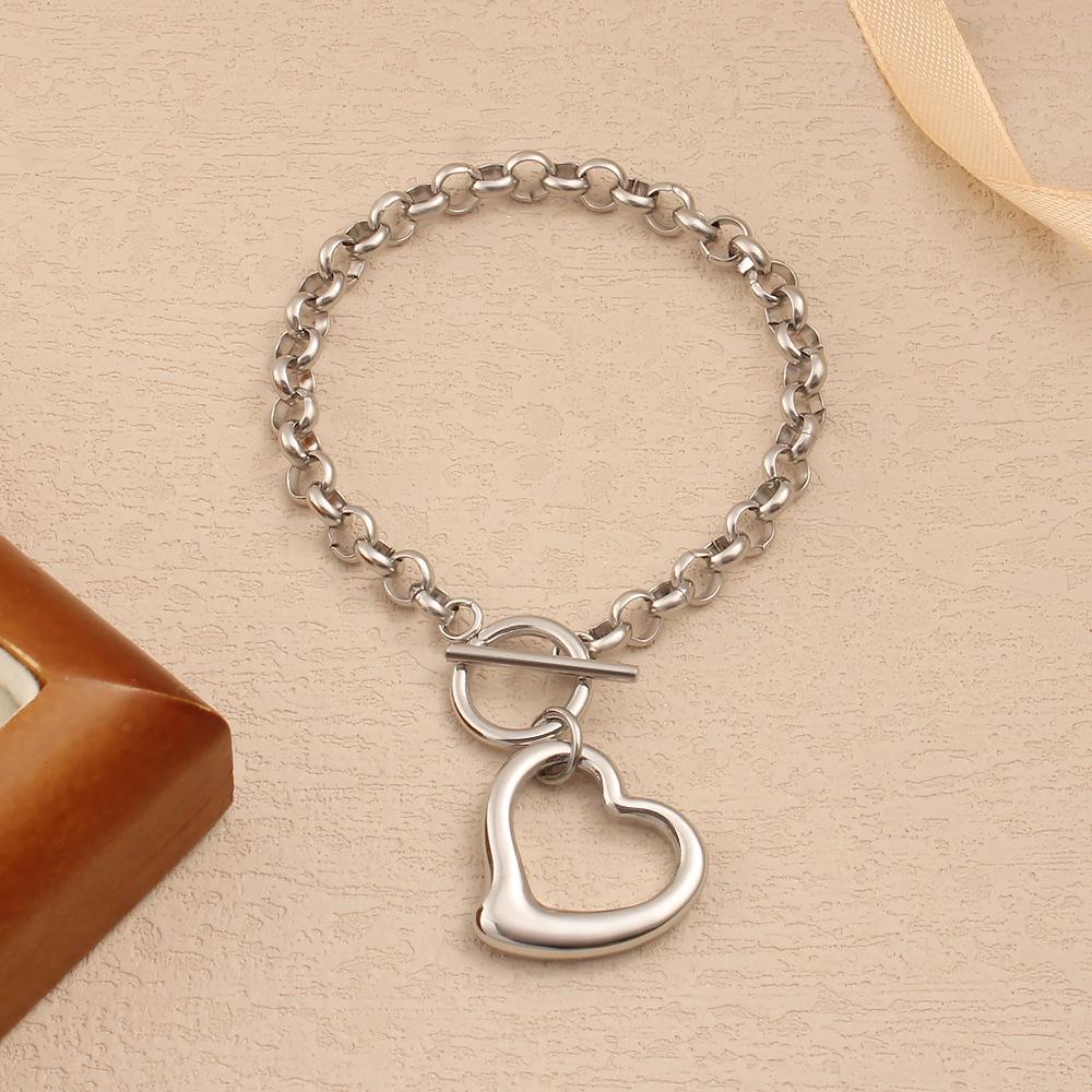 Unisex Stainless Steel Heart Pendant Necklace & Bracelet Set - Minimalist Hip Hop Trend