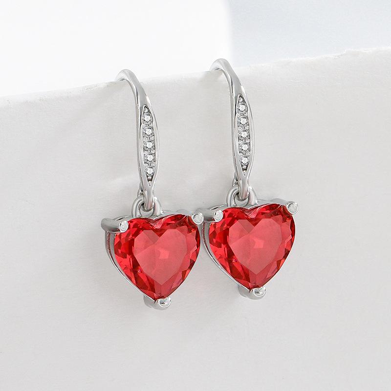 

925 Sterling Copper Zircon Sets For Women Heart Zircon Ring Earrings Necklace Wedding Bridal Elegant Christmas