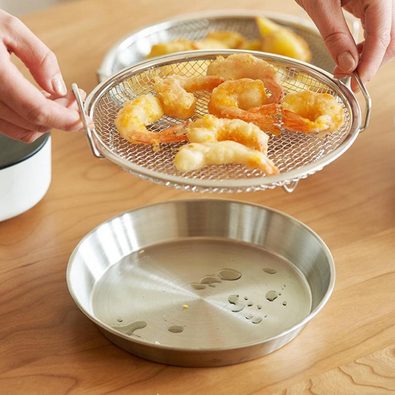 Frying Oil Drain Rack Stainless Steel Mesh Filtering Basket with Tray Oil Drip Filter Air Fryer Accessories Kitchen Draining