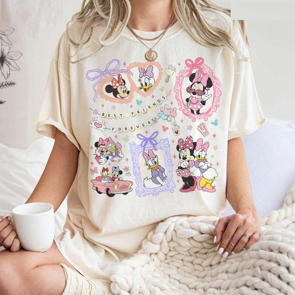 

Новейшая популярная футболка с коротким рукавом в ретро-стиле Минни и Дейзи, свободная, дышащая футболка, женская одежда S