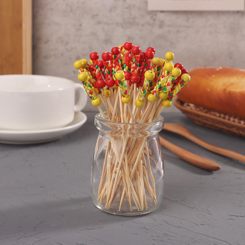100Pcs/Pack Fruit Fork Cocktail Stick Bamboo Skewers Candied Haws Sticks