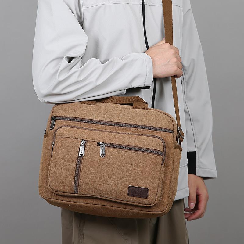 Classic Canvas Messenger Bag - Men's Crossbody Shoulder Tote for Work & Travel (Water Resistant Durable Handbag)