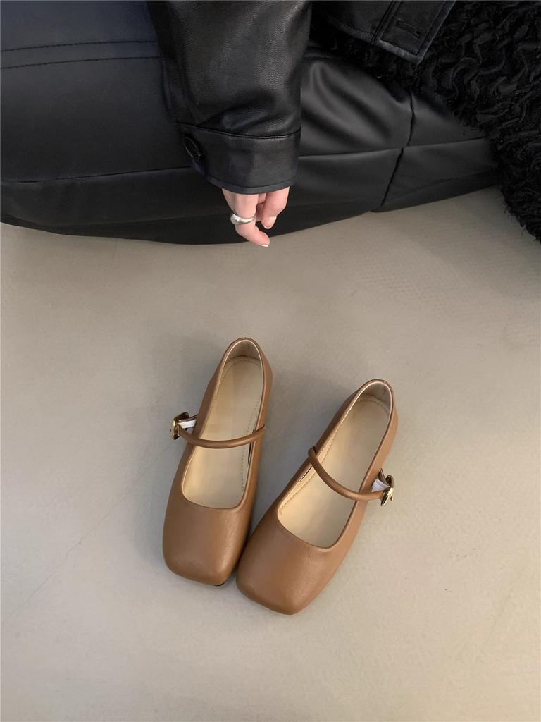 French square toe pumps single shoes women's shoes 2025 new summer fairy style flat Mary Jane shoes gentle wind