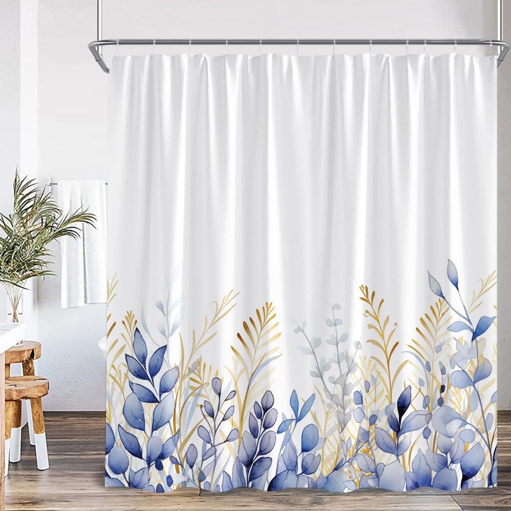 Watercolor Floral Shower Curtain Colorful Flower Green Blue Teal Plant Botanical Bathroom Decor Polyester Bath Curtain with Hook