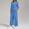 Women's Casual Loose Fit Two Piece Sweatshirt and Pants Set with Round Neck, Printed Design and Split Hem