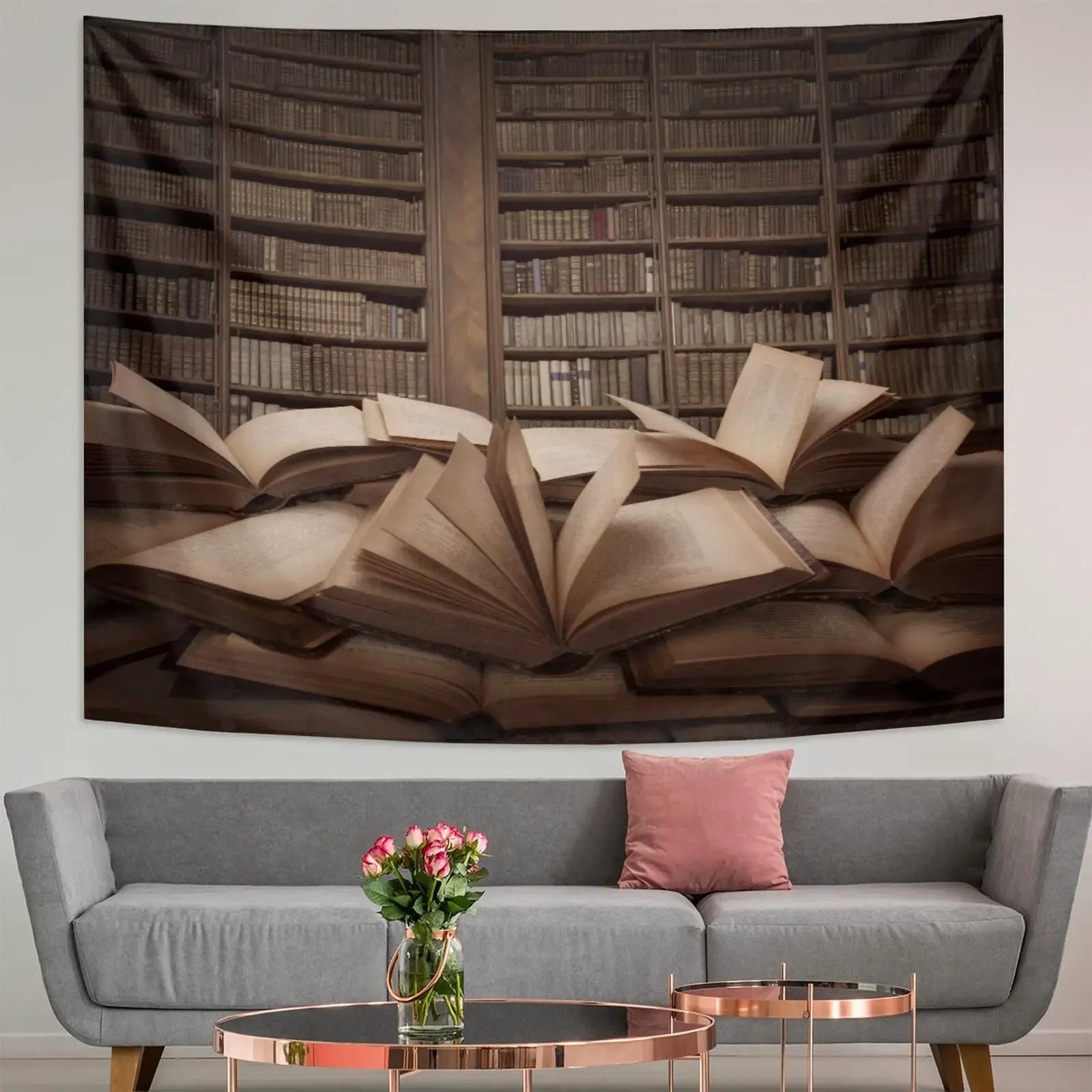 

Книги Винтаж Книжная полка Гобелен Офис Гостиная Украшения Дома Настенный гобелен 100x75cm