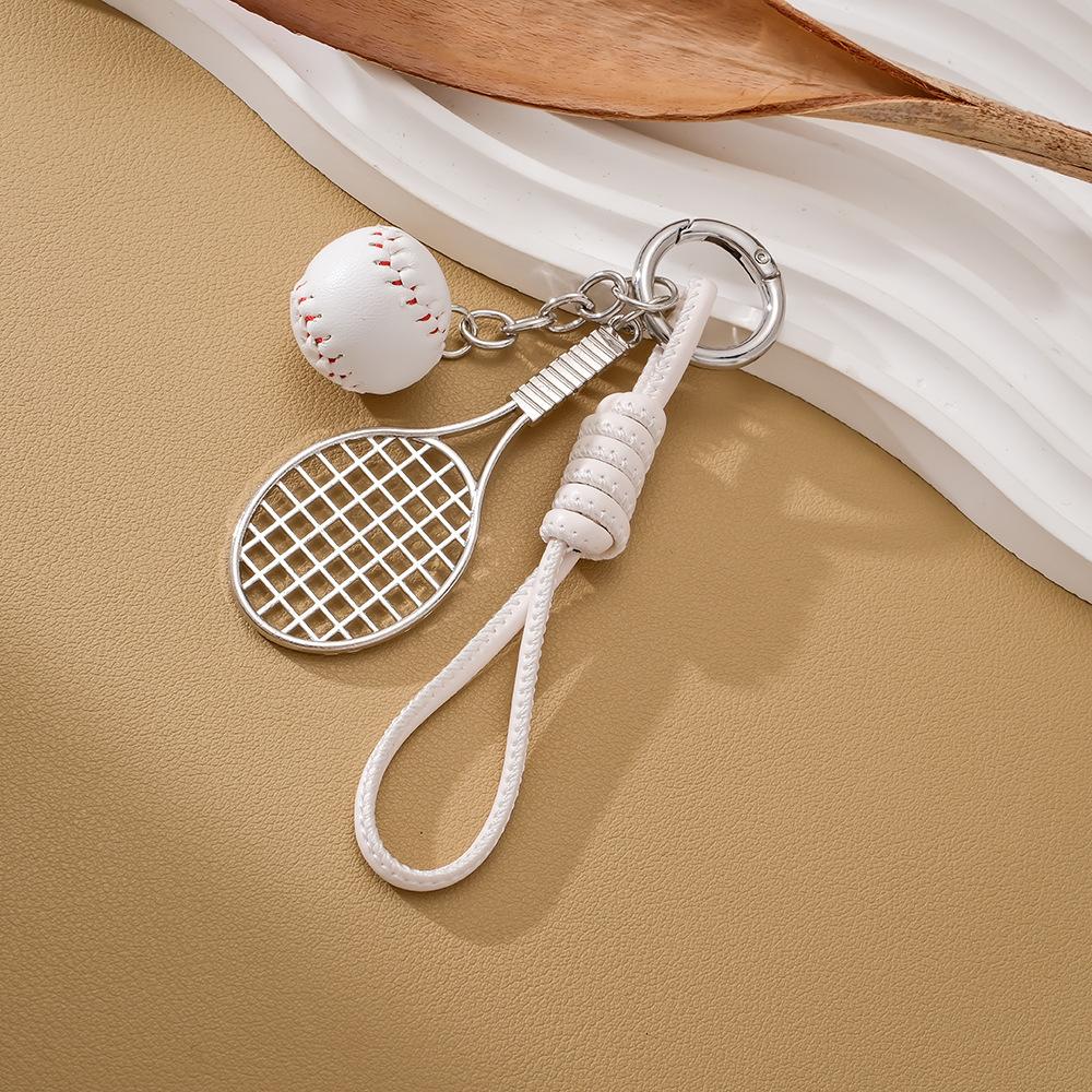 Mini Tennis Racket Ball Exquisite Simulation Sports Theme Bag Charm Braided Rope Backpack Accessory Bag Charm