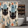 Whimsical Siamese Cats Shower Curtain - Knitted Beanies & Floral Design, Polyester, Fade-Resistant, 70.8X70.8", Machine Washable