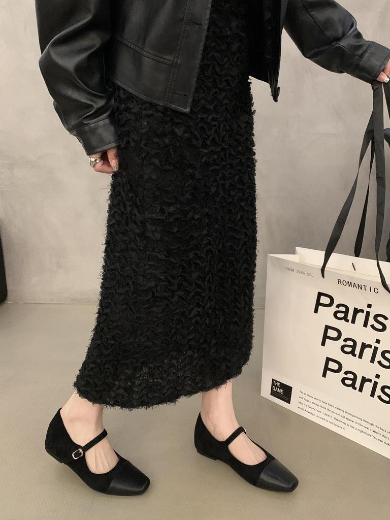 Inner Height Increase Leopard Print Single Shoes Autumn New Square Head One-word Buckle Suede Splicing Mary Jane Women's Shoes Doudou Shoes