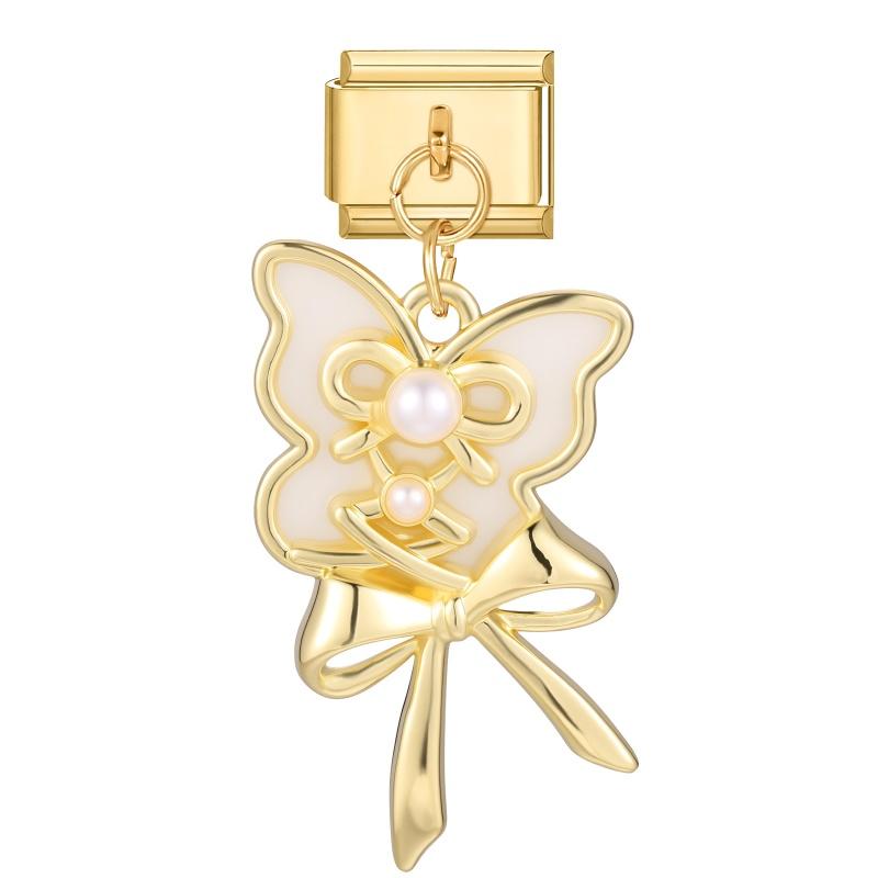 Y2K Creative Heart Moon Butterfly Star Bow Golden Pendant Italian Charm Links Fit 9mm Stainless Steel Bracelet Women DIY Making
