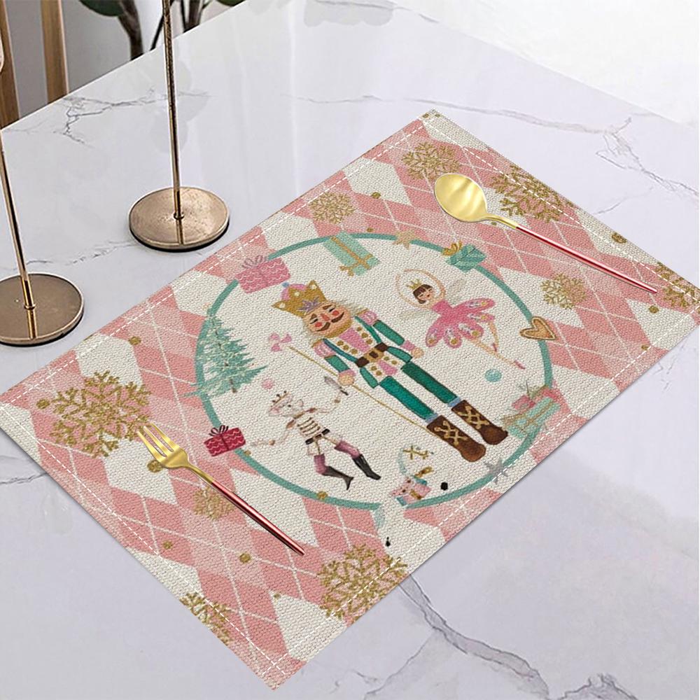 Christmas Nutcracker Ballet Girl Table Mat Pink Gold Fairy Tale Placemat for Holiday Table Christmas Dinner Winter Party Decor