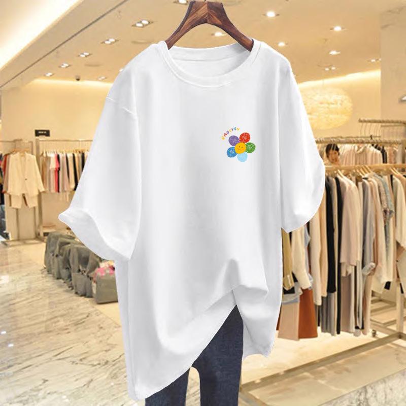 

Women s Summer Loose Fit White Round Neck Short Sleeve T-shirt XL