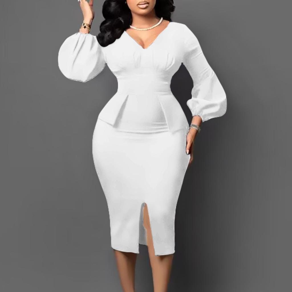 JKASHDK Women's Fashion Autumn Winter Solid Color Print Long Sleeve V-Neck High Waist Casual Cocktail & Evening Dresses